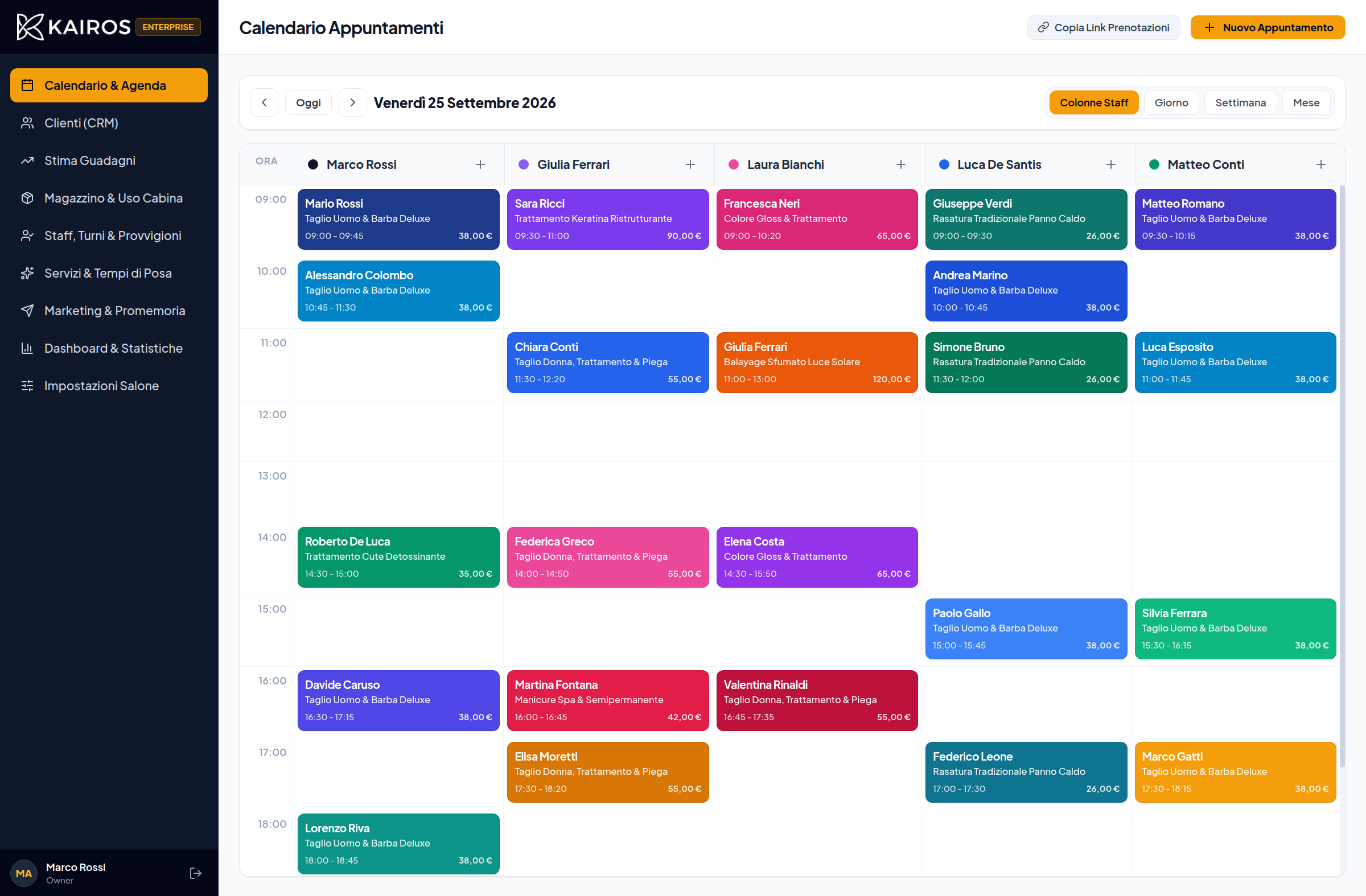 Pannello di controllo ed agenda calendario Kairos